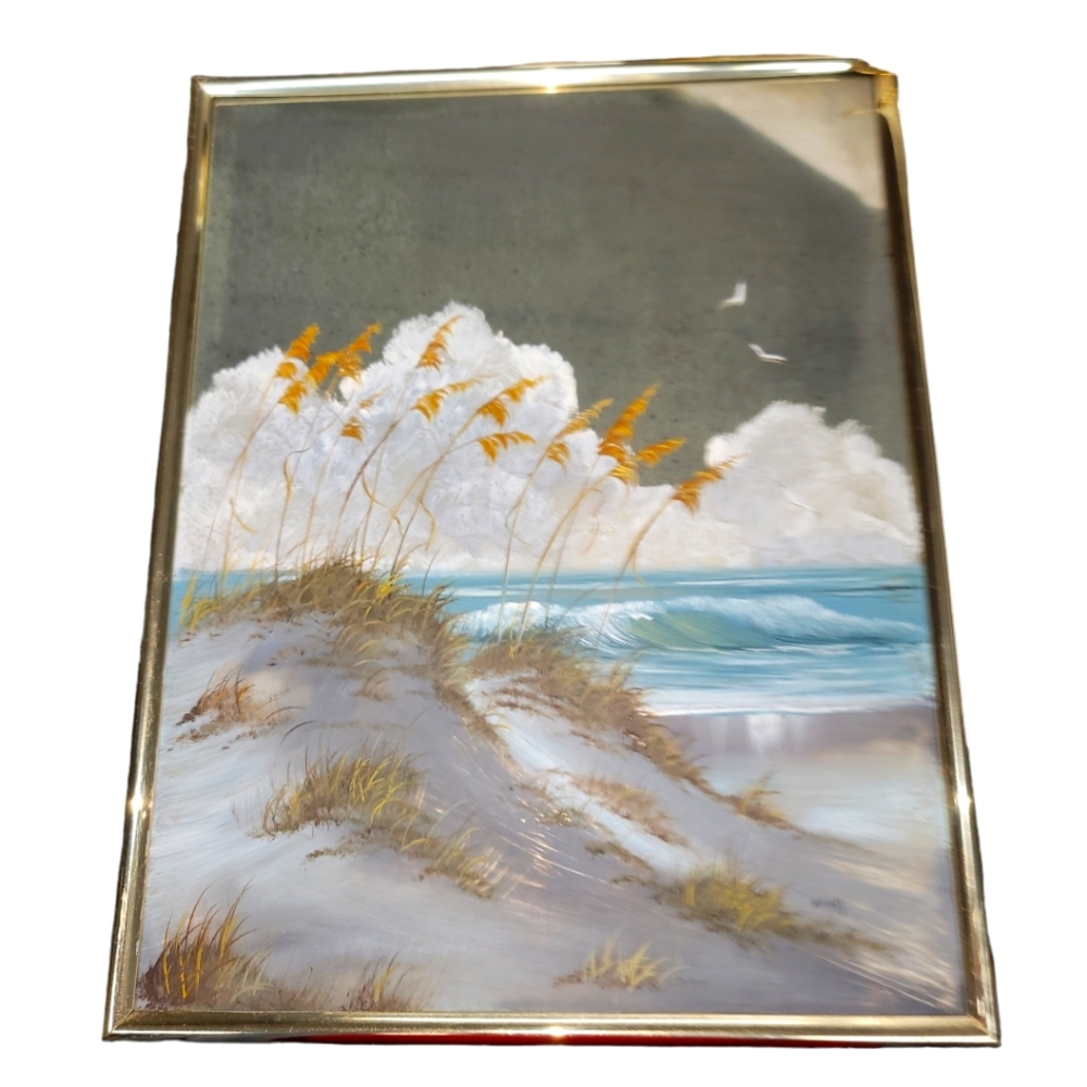 Original Signed Vintage painting Beach Seagull